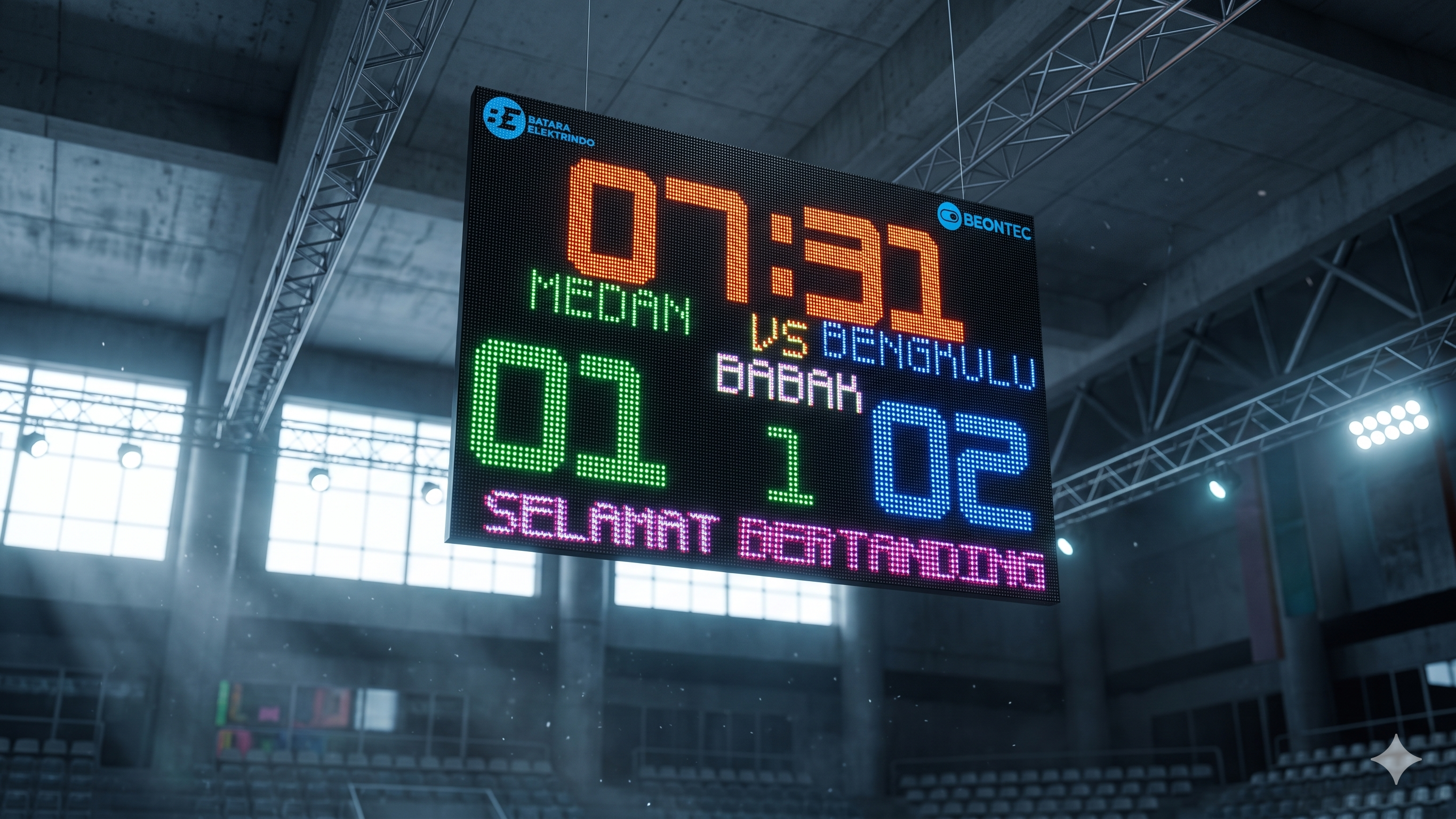 Suasana GOR dengan Score Board Digital